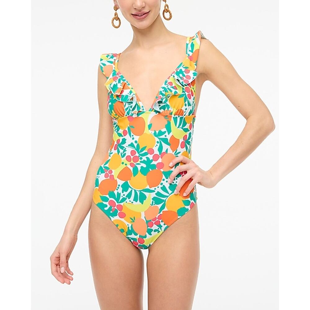 J. Crew Factory Womans Swimsuit 3X V Neck Ruffle One Piece‎ Stretch Fruit New